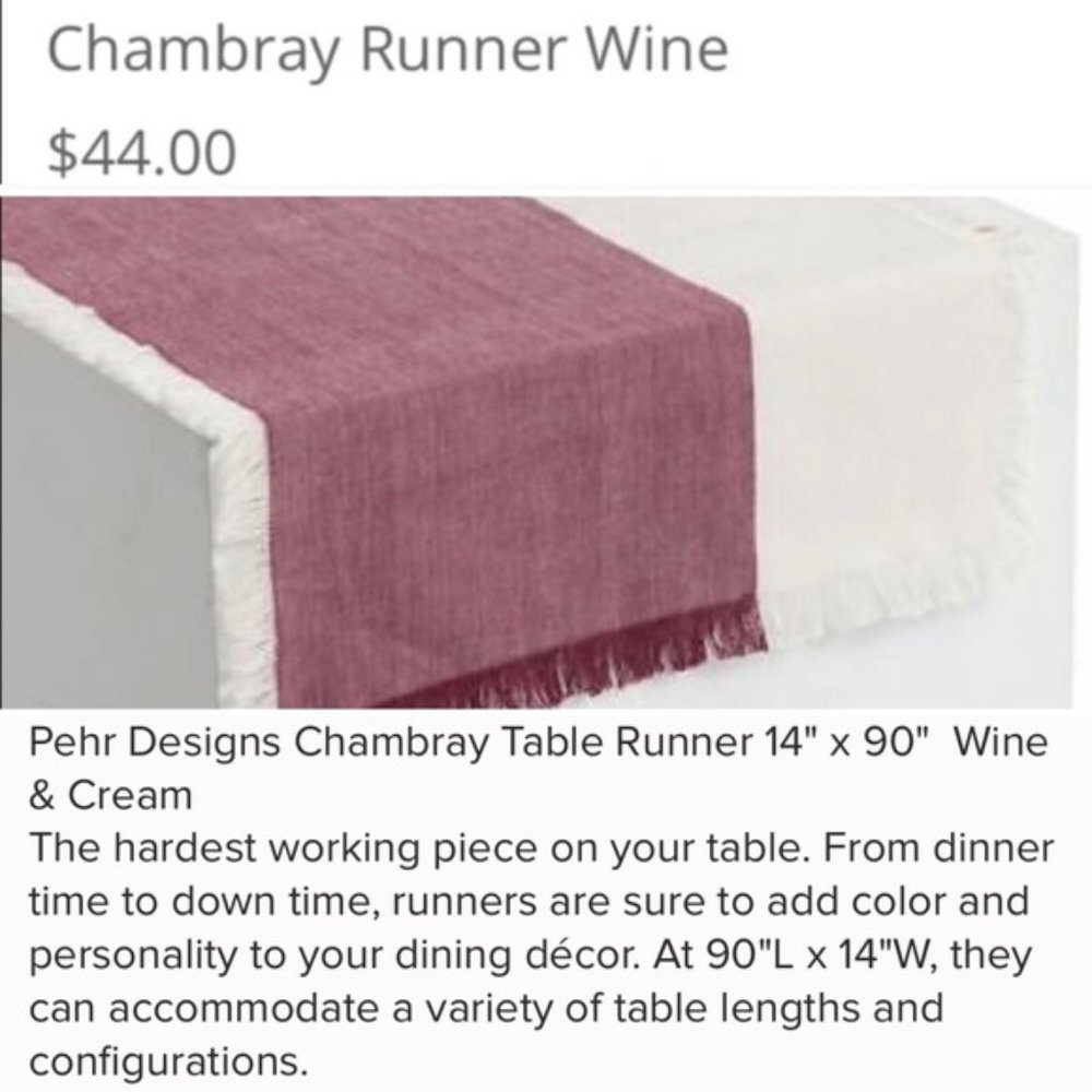 Pehr Designs Burgundy Wine & Cream Tablerunner NWT - Picture 4 of 7